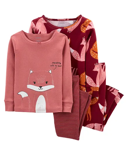 Carter's 4-Piece Fox 100% Snug Fit Cotton PJs - Maroon