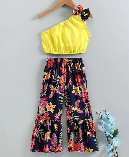 M'andy Sleeveless Bow Destailing Top With Floral Print Bottom - Multi Colour