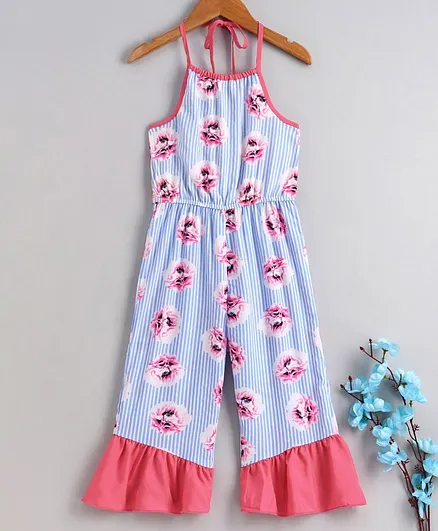 M'andy Roses Print Sleeveless Frill Hem Jumpsuit - White