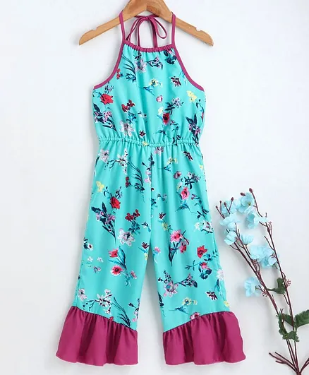 M'andy Floral Print Halter Neck Sleeveless Jumpsuit - Blue
