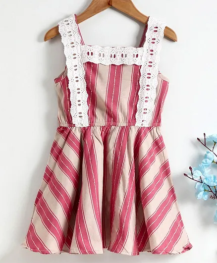 M'andy Sleeveless Striped Lace Embellished Dress - Pink
