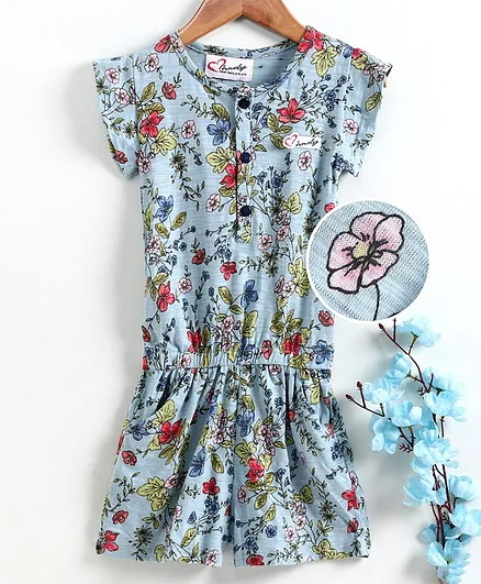M'andy Short Sleeves Floral Print Jumpsuit - Blue