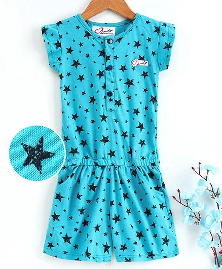 M'andy Short Sleeves Stars Printed Jumpsuit - Blue