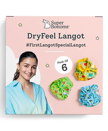 SuperBottoms Dry Feel Cloth Nappies Pack of 6 - Multicolour