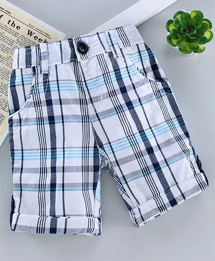 Babyhug Cotton Checked Shorts - White