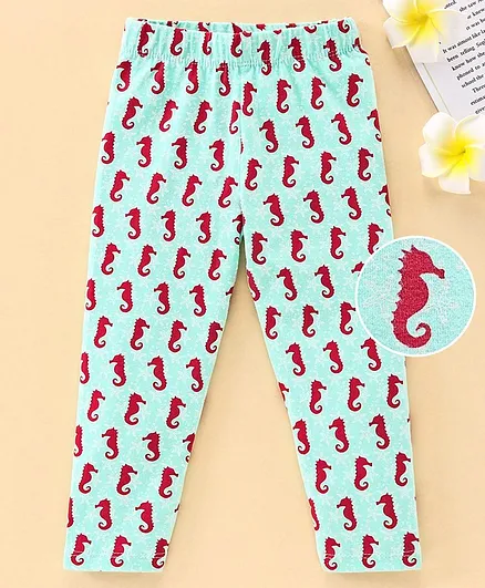 Babyhug Ankle Length Sea Horse Print Leggings - Green
