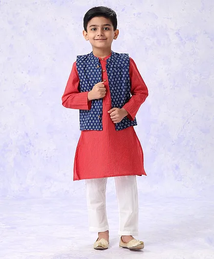 Babyhug Kurta & Pyjama With Jacket - Blue Red