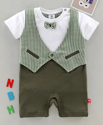 Mini Taurus Half Sleeves Party Wear Romper with Bow - Dark Olive