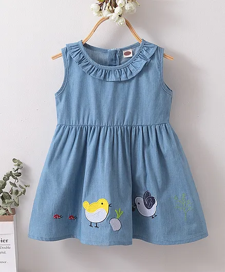 Kookie Kids Sleeveless Frock Birds Print - Blue
