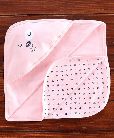 Simply Hooded Printed Cotton Towel - Pink
