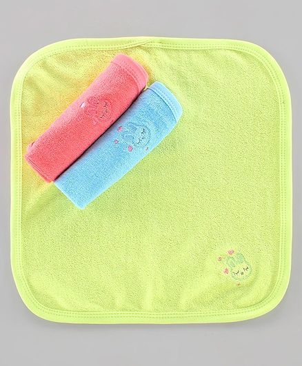 Simply Wash Cloth Embroidered Pack Of 3 - Blue, Pink & Orange