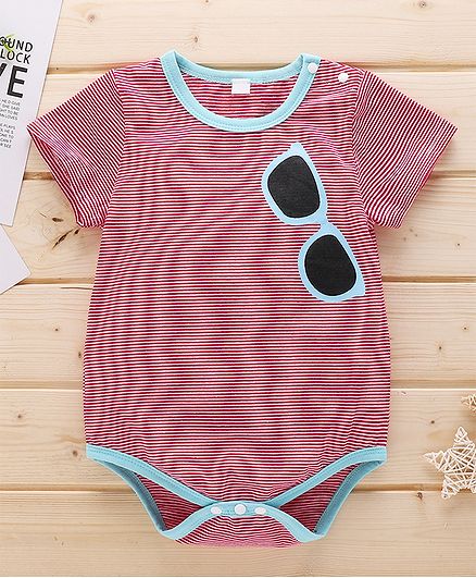 Kookie Kids Half Sleeves Striped Onesie - Red