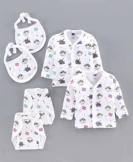 Nottie Planet Animal Face Print Full Sleeves Pack Of 2 Vest 2 Bib & 2 Diaper Shorts - Multi Color