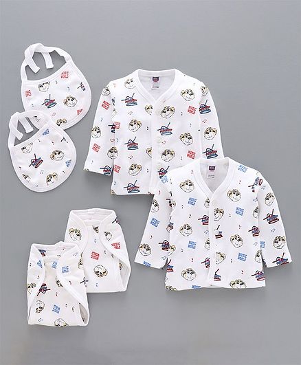 Nottie Planet Animal Face Print Full Sleeves Pack Of 2 Vest 2 Bib & 2 Diaper Shorts - Multi Color