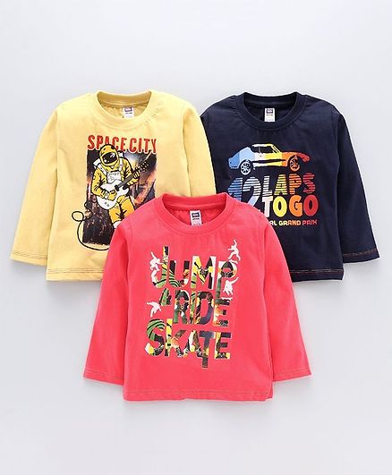 Nottie Planet Space City Print Full Sleeves Pack Of 3 Tee - Multi Color