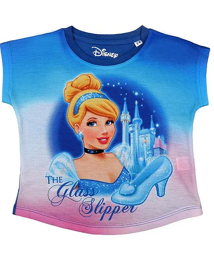 Disney By Crossroads Short Sleeves Princess Cinderella Printed Top - Blue