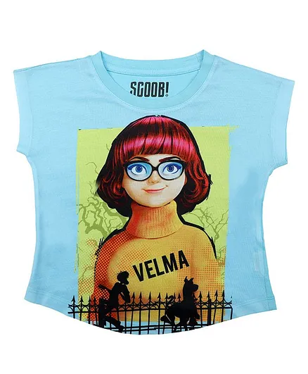 Scooby-Doo By Crossroads Short Sleeves Velma Character Print Top - Sky Blue