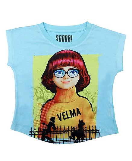 Scooby-Doo By Crossroads Short Sleeves Velma Character Print Top - Sky Blue