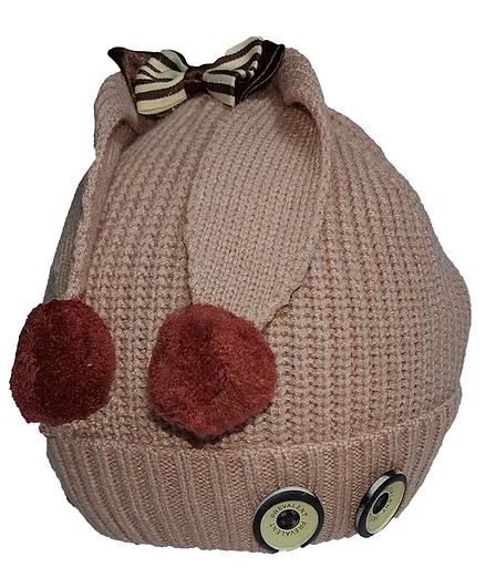 Jujubes Woollen Cap With 3D Bunny Ears Peach - Diameter 14 cm