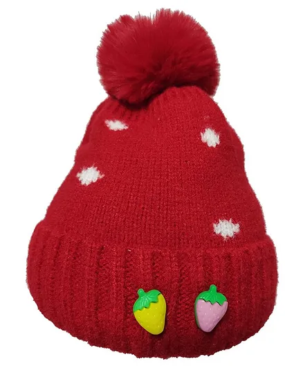 Jujubes Winter Woollen Cap with Pom Pom Red - Diameter 13 cm