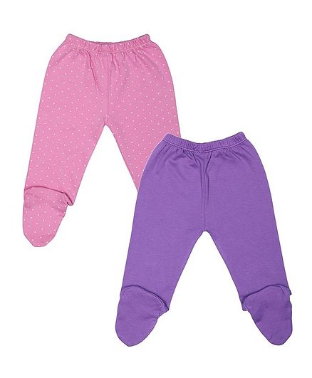 Grandma's Pack of 2 Polka Dot Print Full Length Footed Pant - Pink & Purple