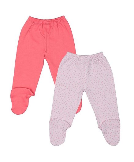 Grandma's Solid Pack of 2 Print Full Length Footed Pant - Pink