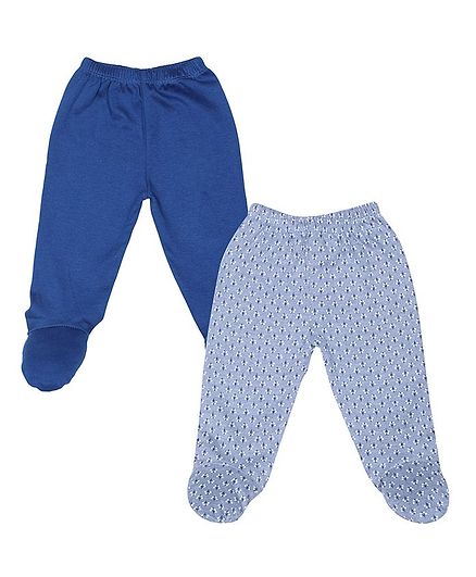 Grandma's Solid Floral Printed Pack of 2 Full Length Bootie Pant - Grey & Navy