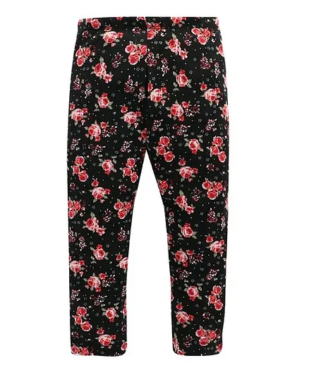 CrayonFlakes Flowers Print Full Length Leggings - Black