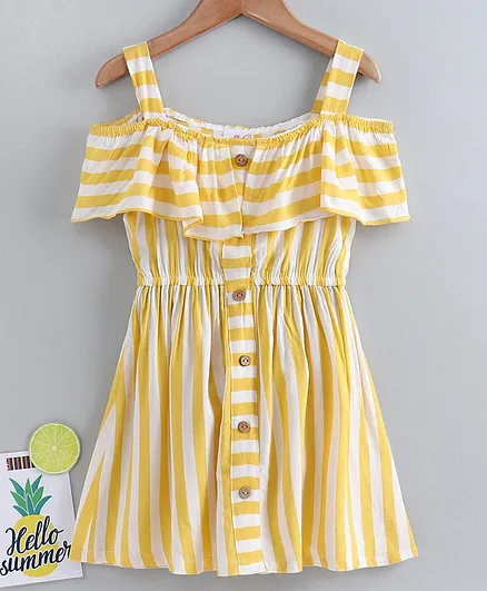 Pspeaches Half Sleeves Striped Dress - Yellow