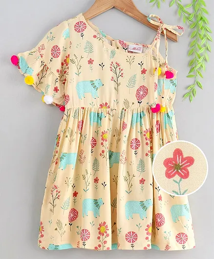 Pspeaches Half Sleeves Printed Dress - Off White