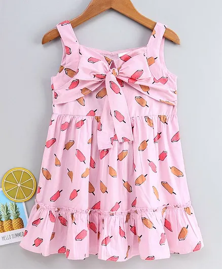 Pspeaches Sleeveless Ice Cream Print Bow Knot Dress - Pink