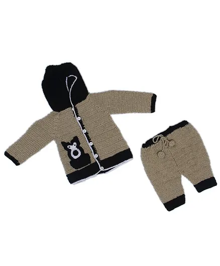 USHA ENTERPRISES Fox Patch Hooded Sweater With Pajama - Brown