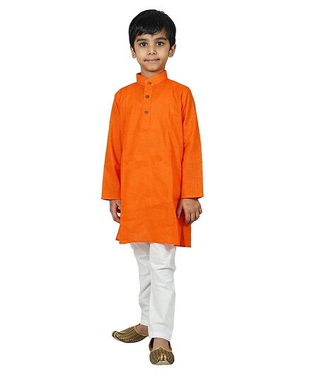 Mittenbooty Full Sleeves Solid Kurta With Pajama - Orange