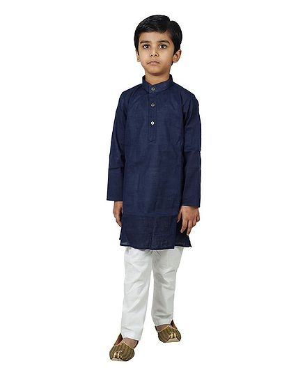 Mittenbooty Full Sleeves Solid Kurta With Pajama - Navy Blue & White