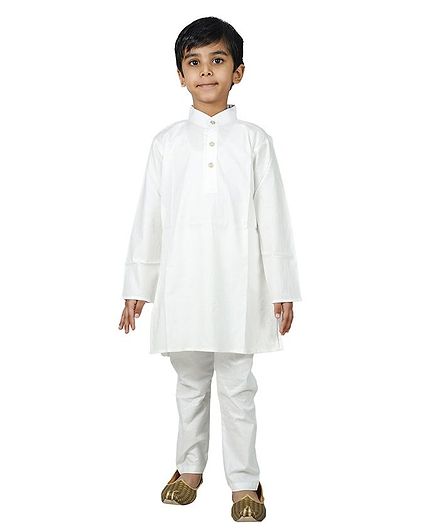 Mittenbooty Full Sleeves Solid Kurta With Pajama - White