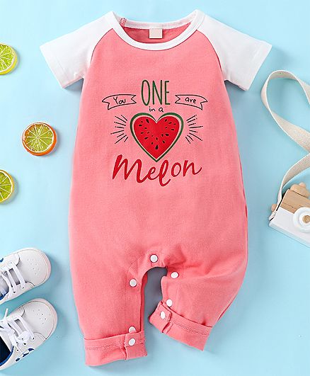 Kookie Kids Raglan Sleeves Romper Melon Print - Pink White