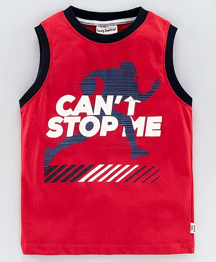 Lazy Bones Sleeveless Tee Text Print - Red