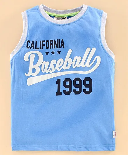 Lazy Bones Sleeveless Tee Text Print - Blue