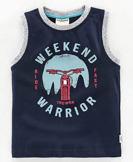 Lazy Bones Sleeveless Tee Text Print - Blue