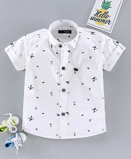 Attack Half Sleeves Shirt Geometric Print - White