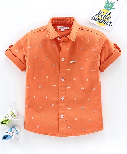 Attack Half Sleeves Printed Shirt - Orange