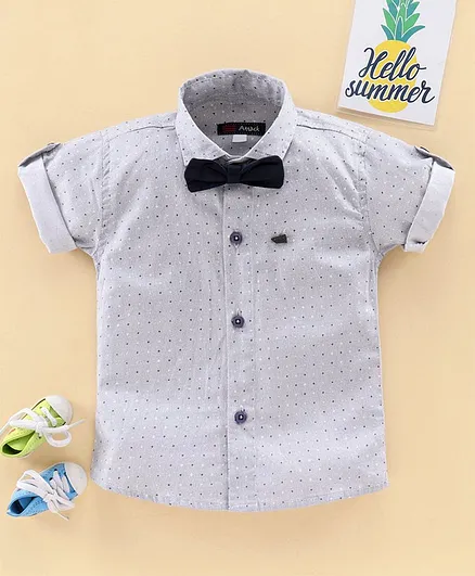 Attack Half Sleeves Printed Shirt with Bow - Grey