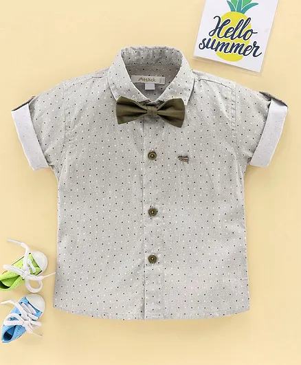 Attack Half Sleeves Printed Shirt with Bow - Grey