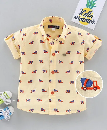 Attack Half Sleeves Shirt Vehicle Print - Yellow