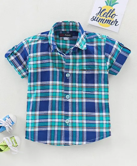 Attack Half Sleeves Checked Shirt - Blue