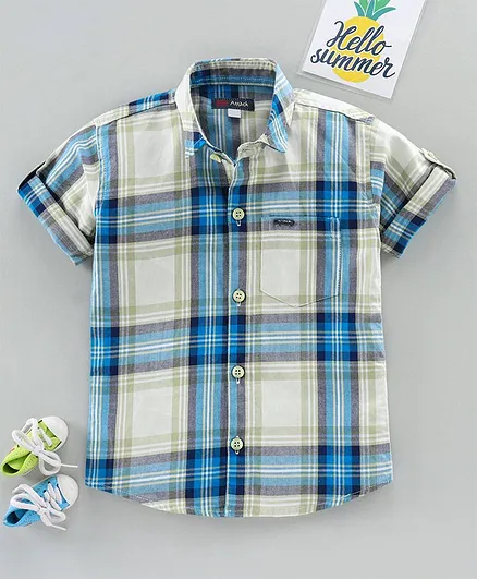 Attack Half Sleeves Checked Shirt - Blue