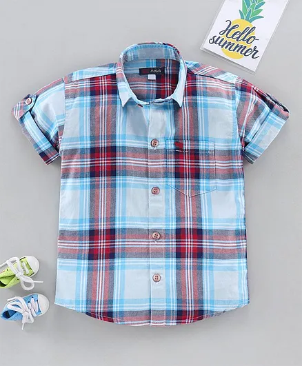 Attack Half Sleeves Checked Shirt - Blue