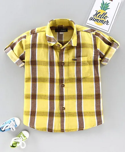 Attack Half Sleeves Checks Shirt - Yellow