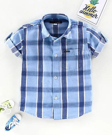 Attack Half Sleeves Checks Shirt - Blue