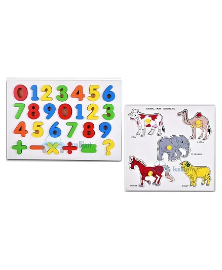 Funblast 3D Wooden Number & Domestic Animal Puzzle Multicolor - 24 & 5 Pieces Each